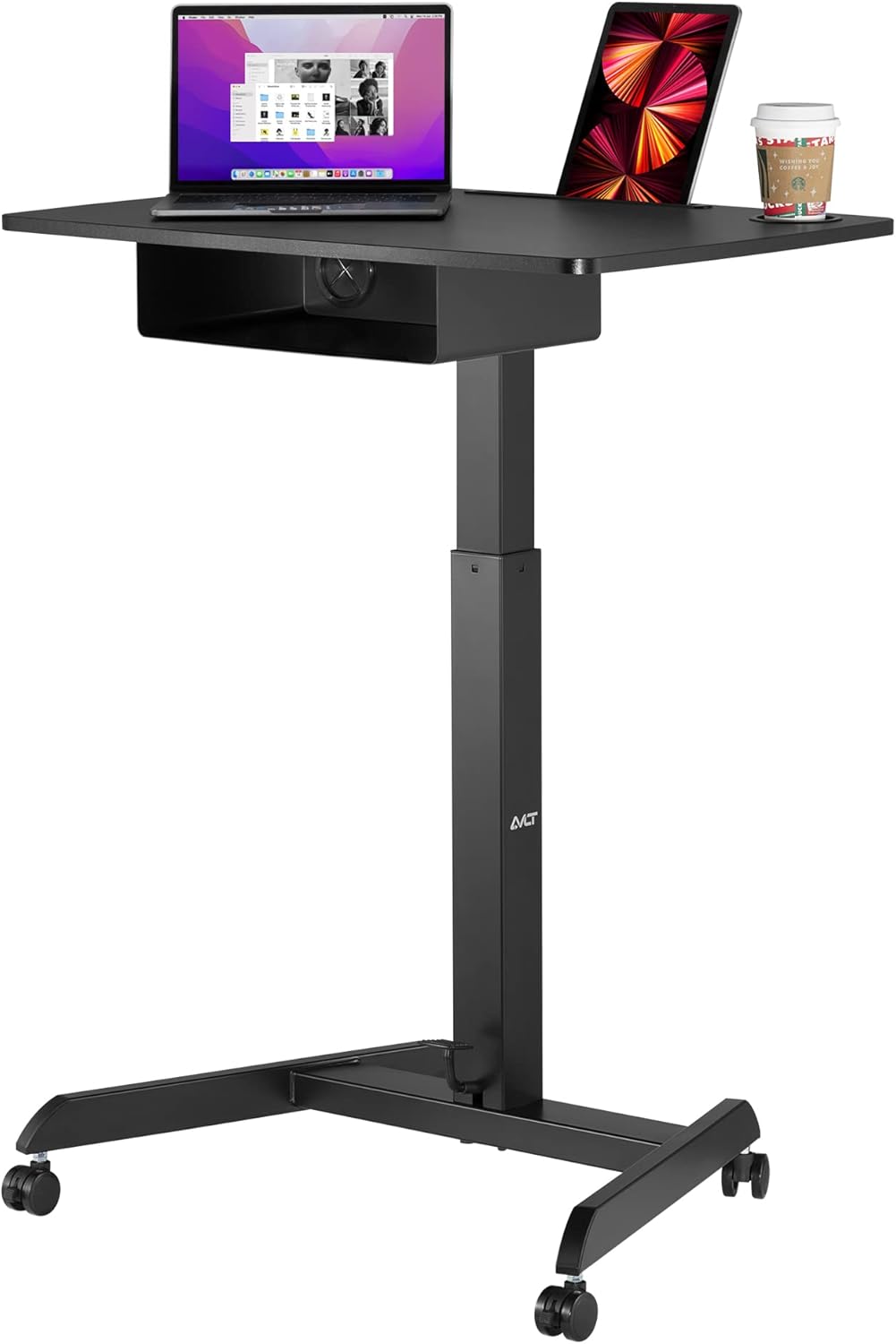 Black Height Adjustable Rolling Desk with Shelf I6956