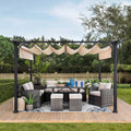 Black Steel Pergola with Adjustable Beige Shade Y160561