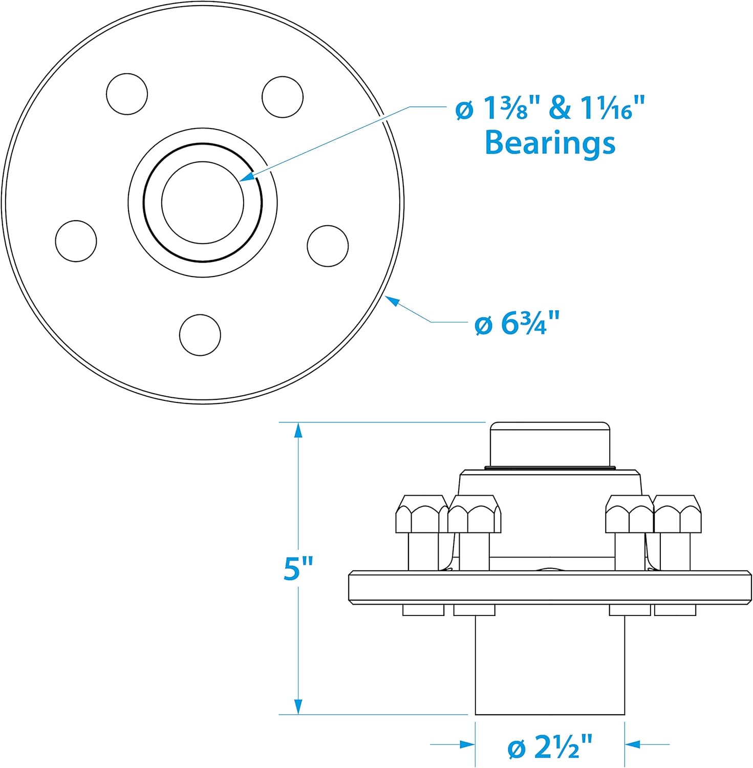 Black Painted Tapered Boat Trailer Wheel Hub Kit Pack of 2 B1289