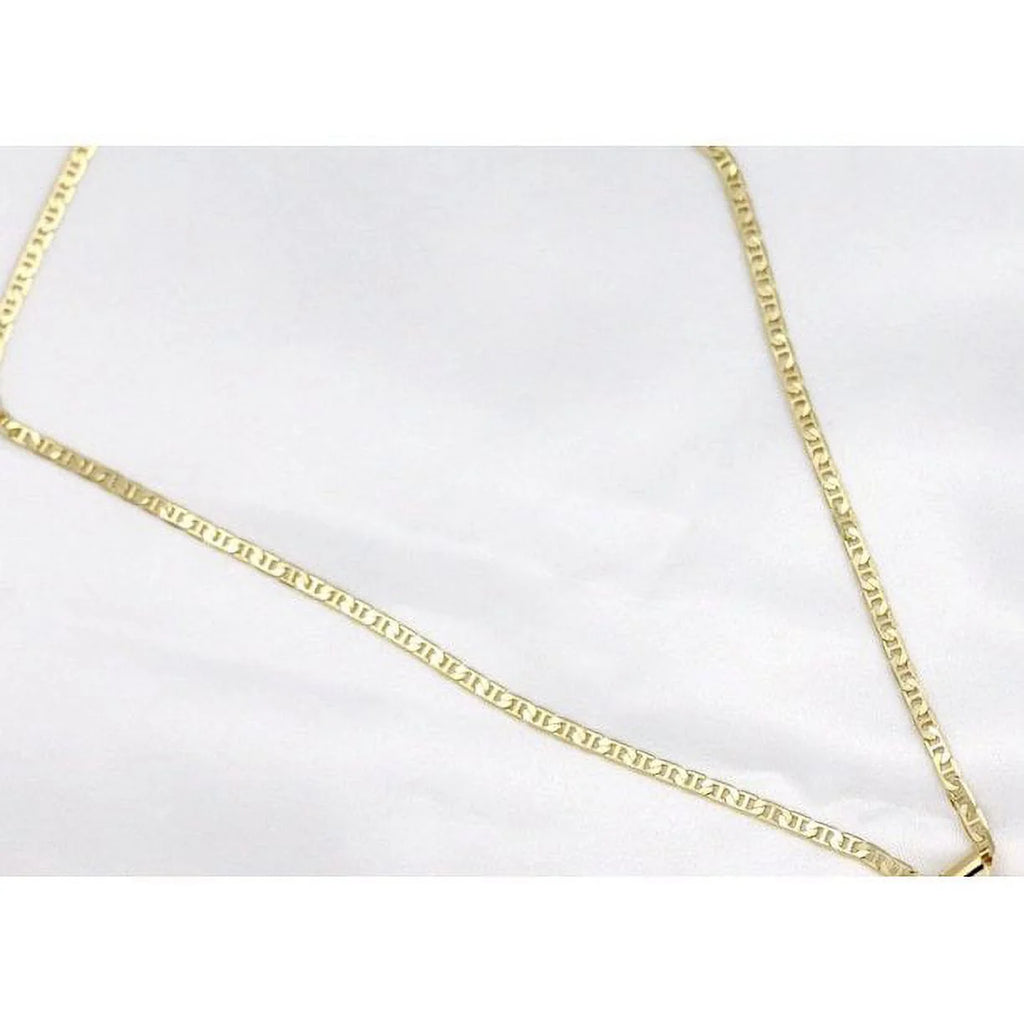 14K Bonded Gold Mariner Chain Necklace with Diamond Charm and Gift Box/Bag F3435