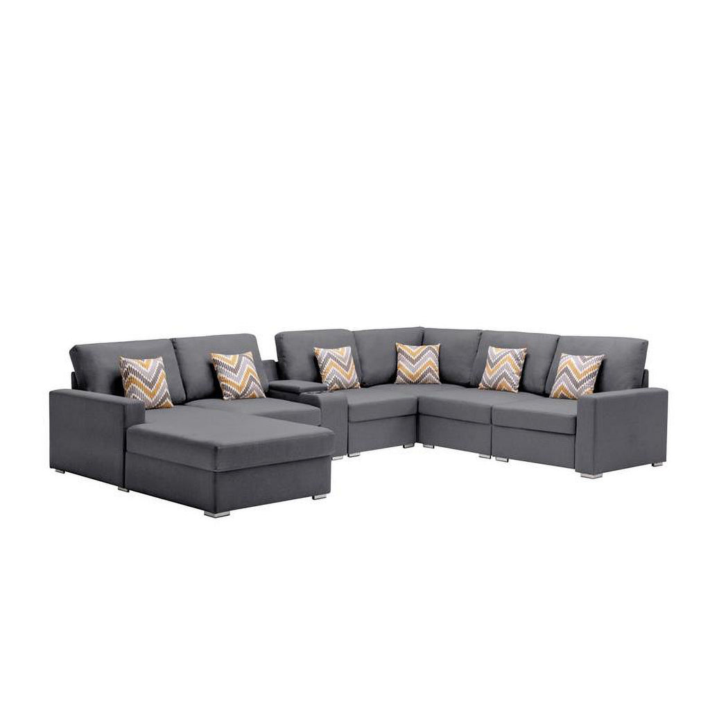 Gray Fabric Reversible Sectional with Storage Console Q89630