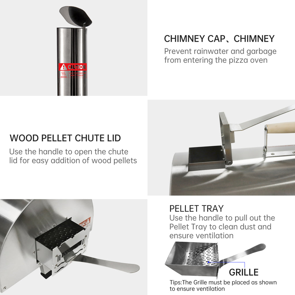 12" Stainless Steel Wood Fired Portable Pizza Oven with Built-in Thermometer Carry Bag A963145