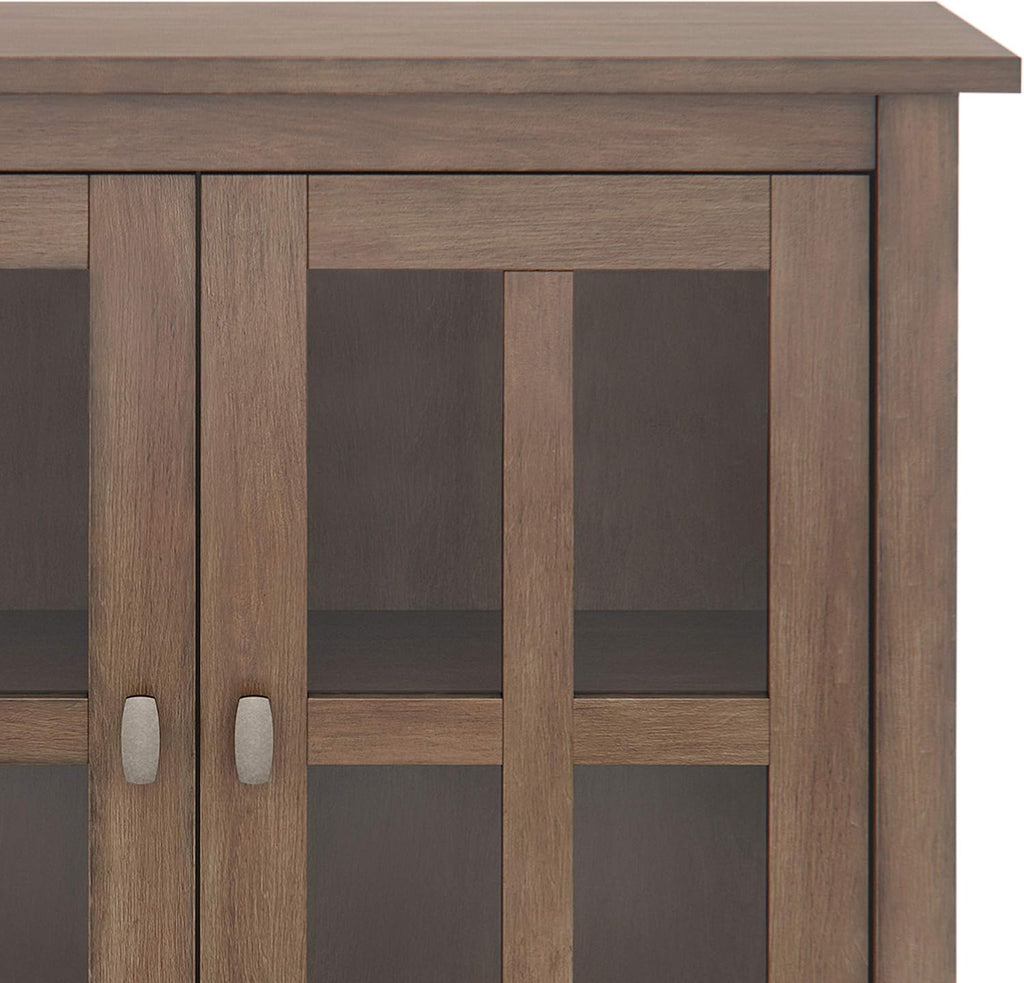 Rustic Natural Aged Brown Solid Wood Low Storage Cabinet with 2 Adjustable Shelves and Tempered Glass Door J854