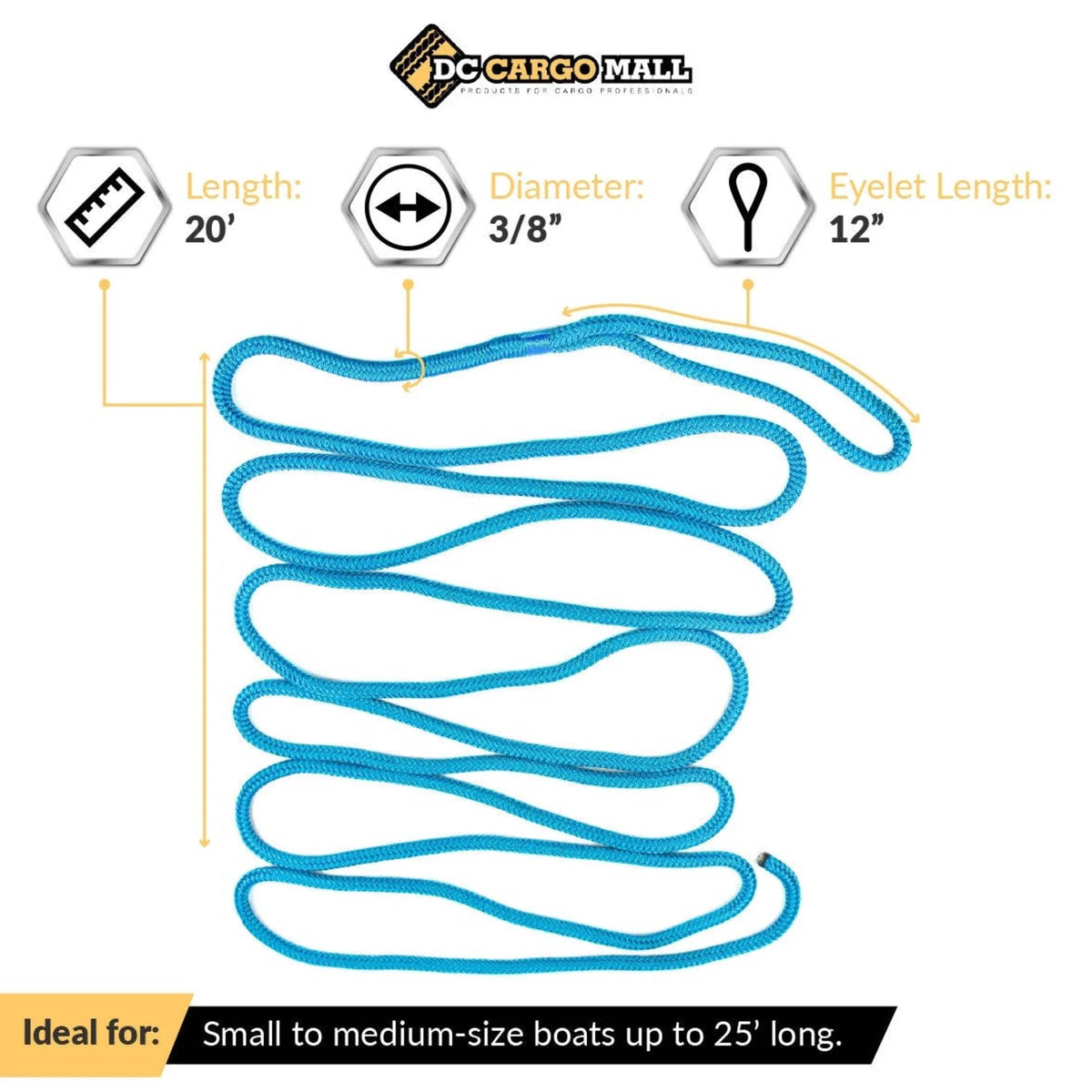 Marine-Grade Double-Braided Nylon Dock Line with 12” Eyelet L9121