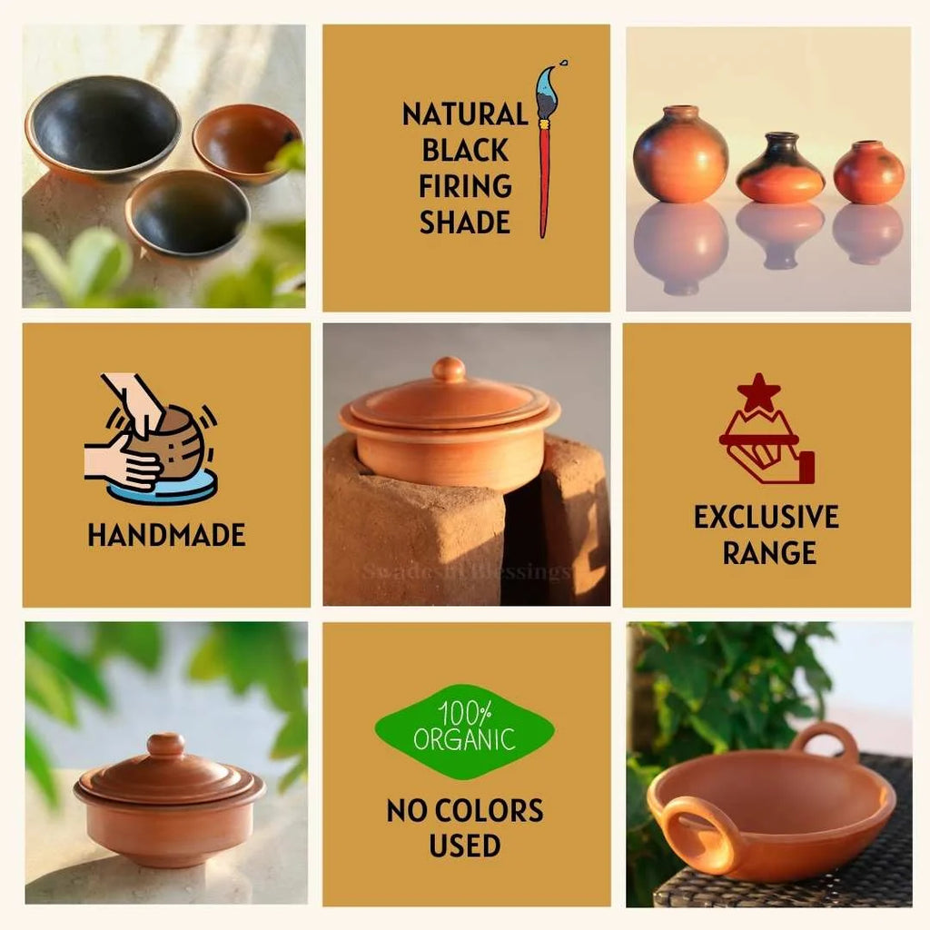 Unglazed Clay Pot with Lid Combo 2.5 & 3.5L Earthen Kadai D746