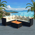 4 Piece Patio Lounge Set with White Cushions Black Poly Rattan 2-Seater Sofas with Corner Sofa and Coffee Table Q762