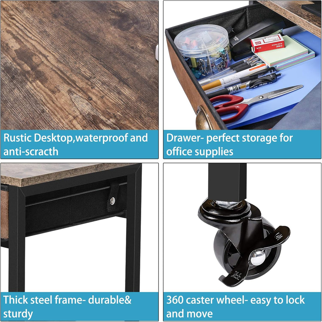 Rustic Brown 3 Tier Mobile Printer Stand with Storage Drawer M740646