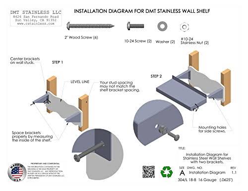 Stainless Wall Shelf 48 x 10 Deep 16 Gauge 304 L Steel H6381