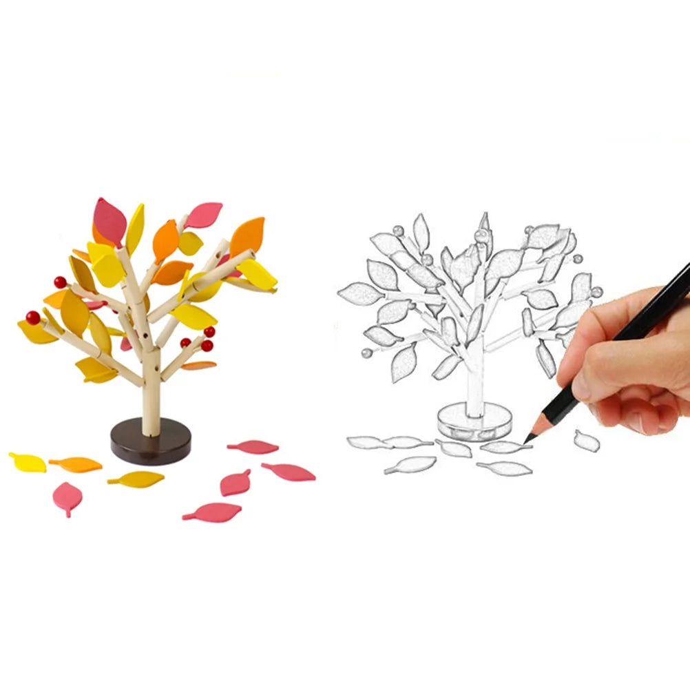 Creative Wooden Tree Blocks with Leaves 3D Building Set Toy (Yellow) J3113