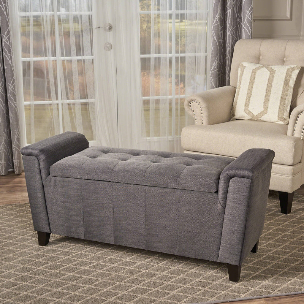 Tufted Fabric Armed Storage Ottoman Bench V785