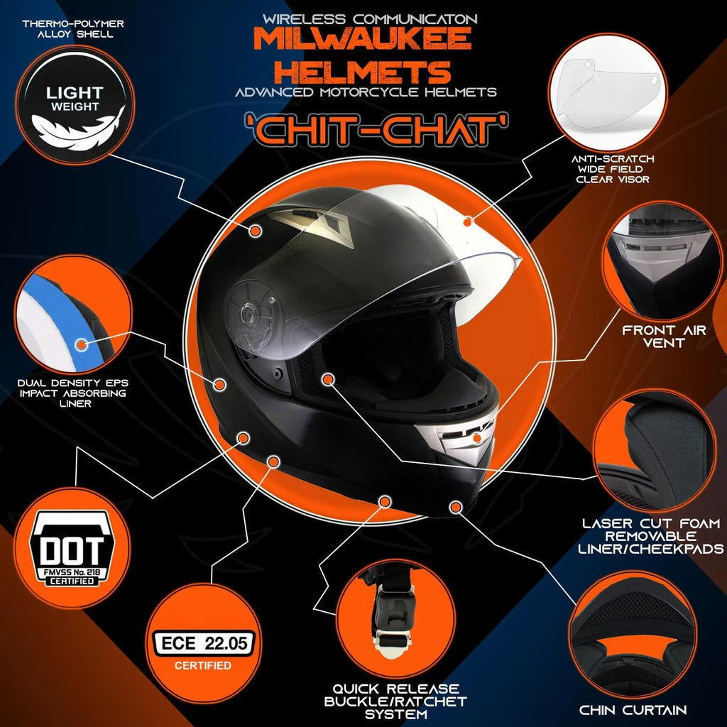 Gloss Black Full Face Motorcycle Helmet with Intercom S98986