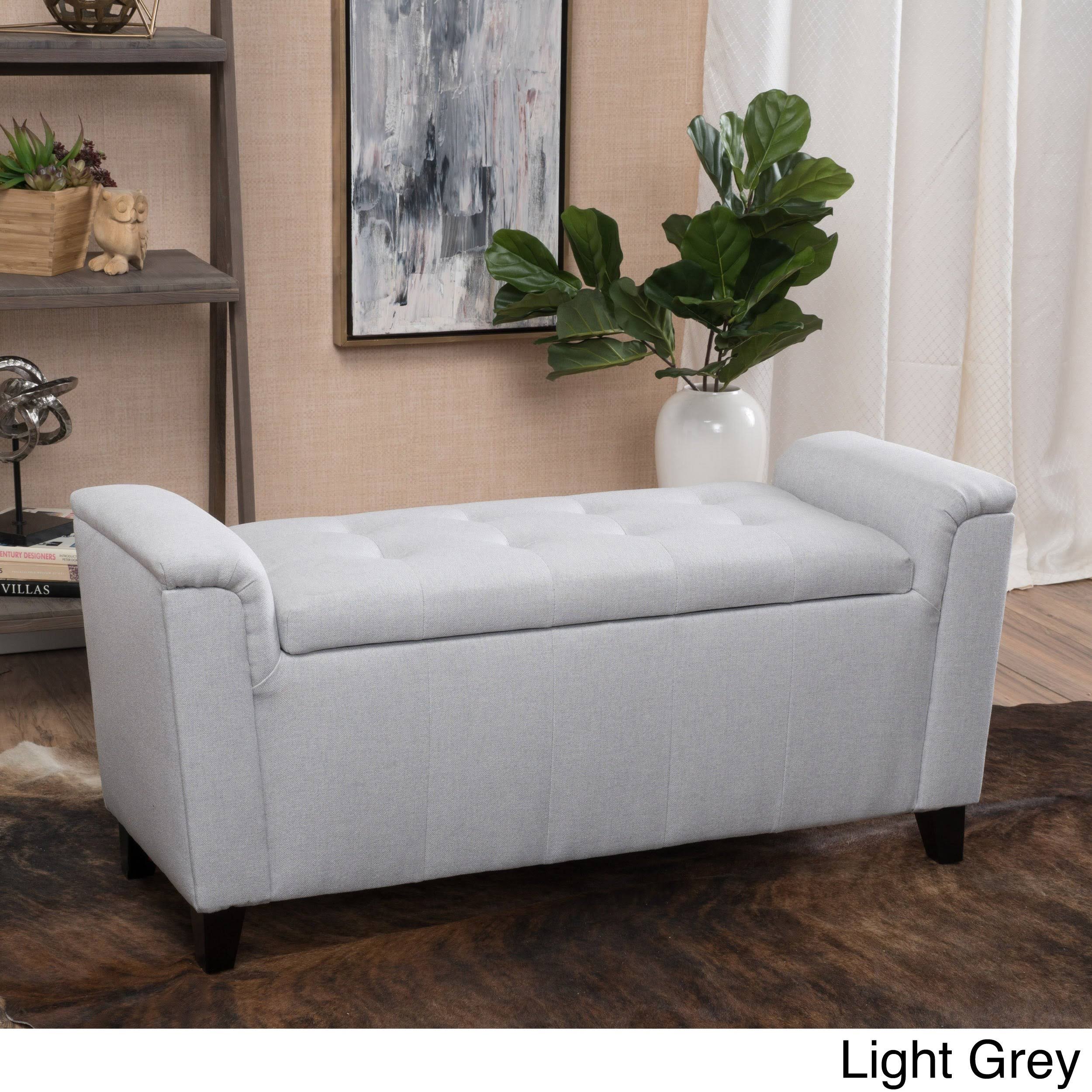 Tufted Fabric Armed Storage Ottoman Bench V785