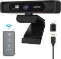 4K Webcam with Remote Control, Full HD, Auto-Focus 120° Wide Angle, Dual Noise Reduction Mics, Pack of 2 Q6034