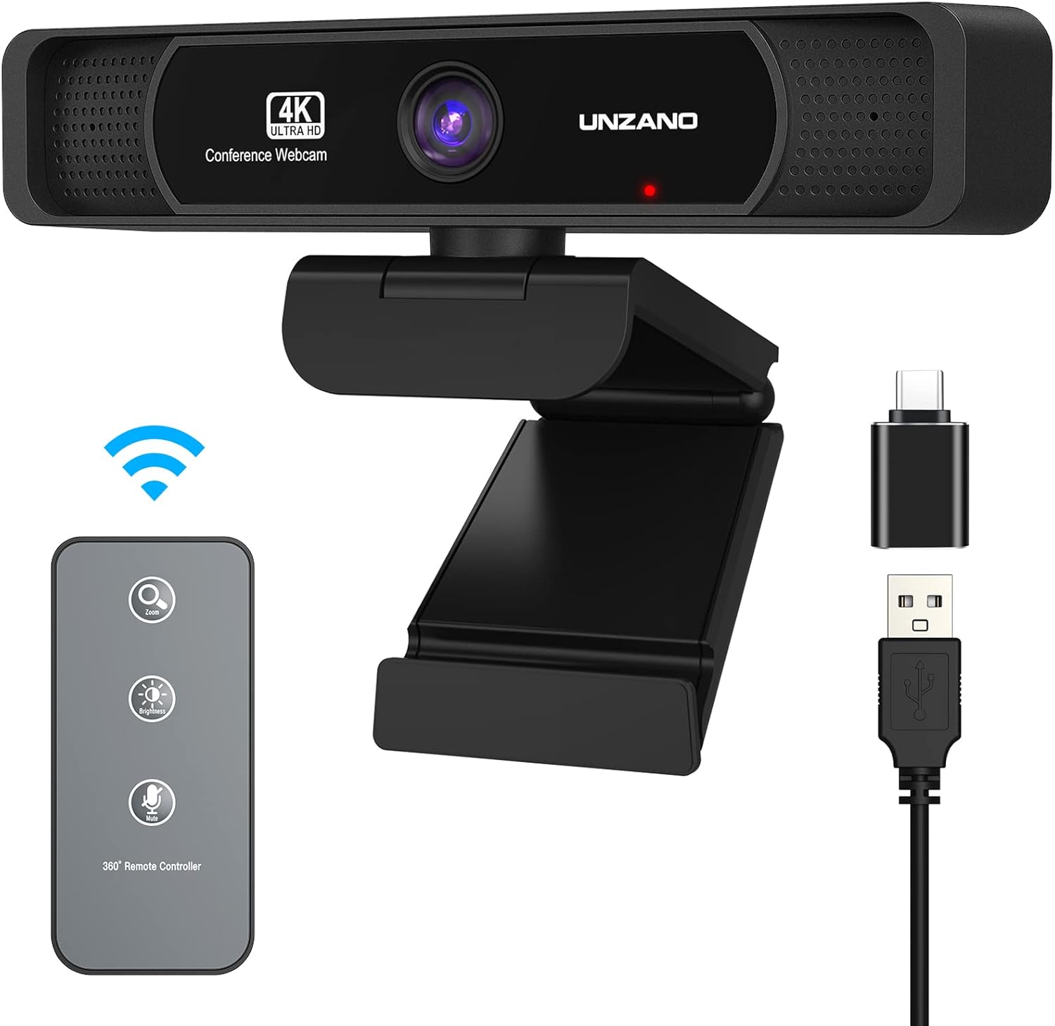 4K Webcam with Remote Control, Full HD, Auto-Focus 120° Wide Angle, Dual Noise Reduction Mics, Pack of 2 Q6034