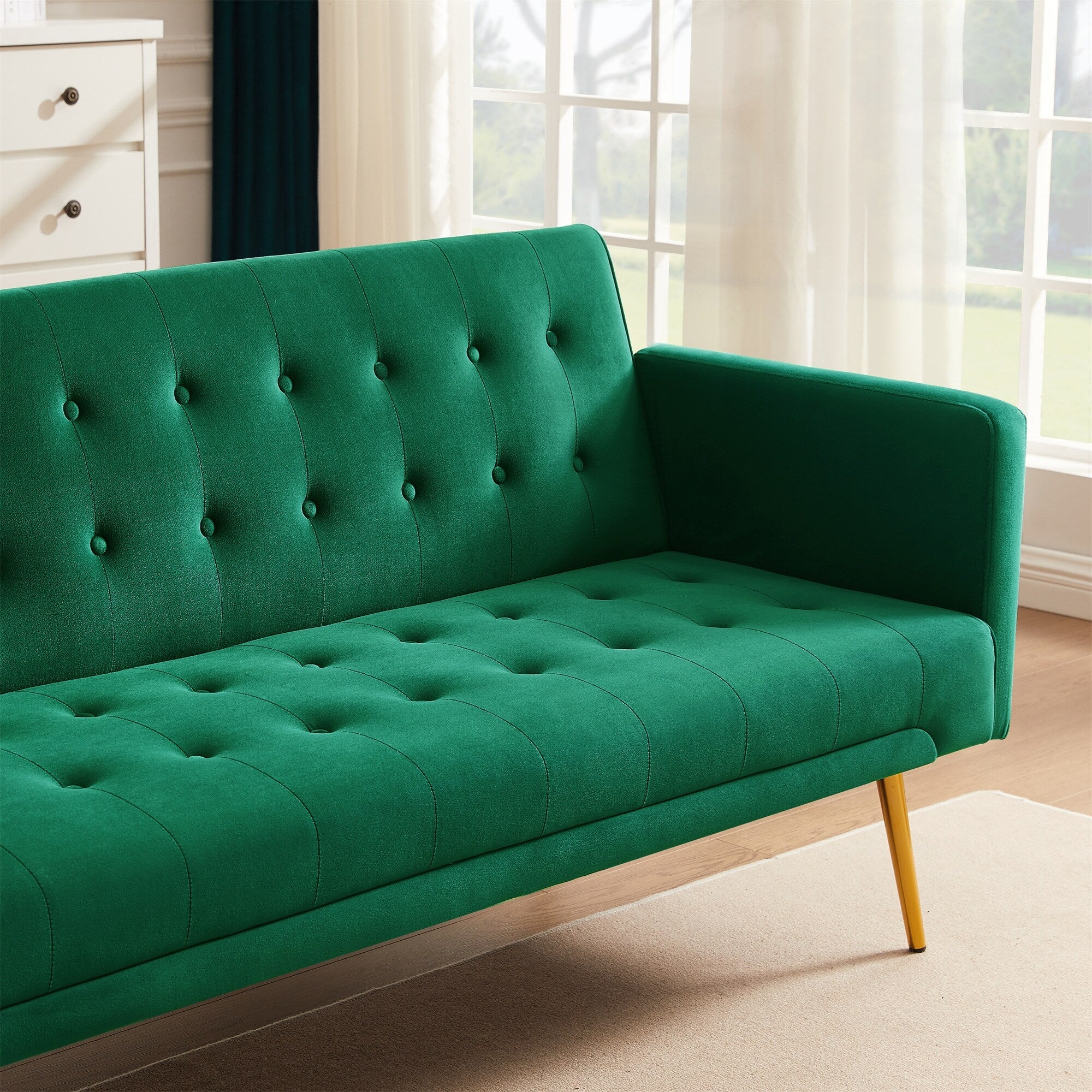 Green Velvet Sofa Bed with Metal Legs B716948