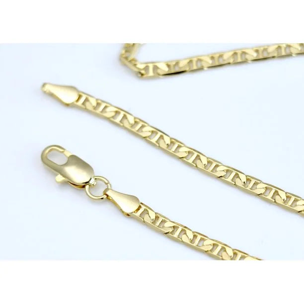 14K Bonded Gold Mariner Chain Necklace with Diamond Charm and Gift Box/Bag F3435