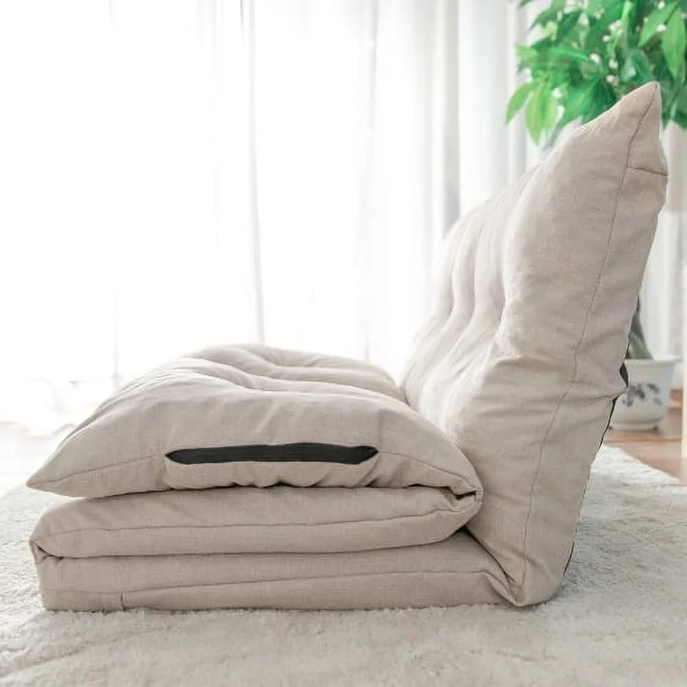 Beige Fabric Folding Chaise Lounge Sofa Floor Couch Q36774