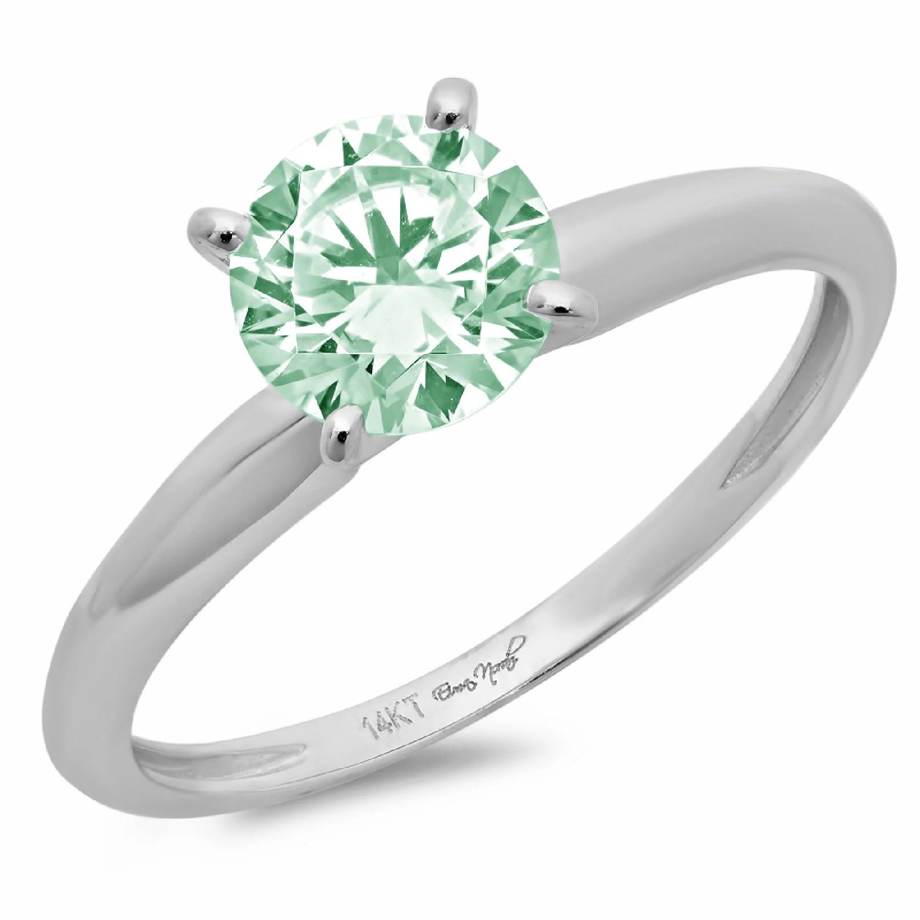 0.5 ct Brilliant Round Cut Simulated Green Diamond 14k White Gold Solitaire Ring SZ 10.25 S8426