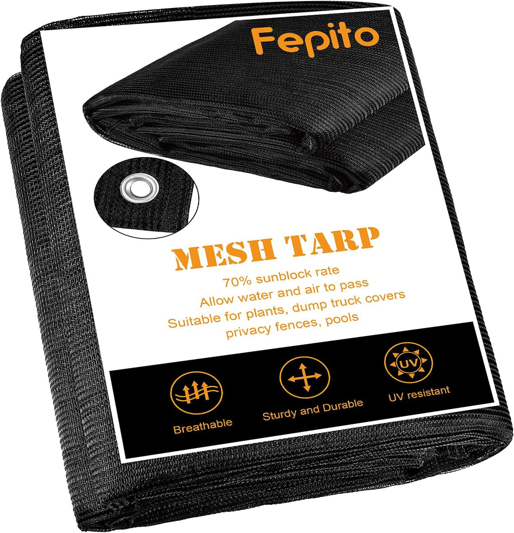 70% Heavy-Duty Mesh Tarp 8ftx16ft Black Shade Cloth Pack of 2 Q558348