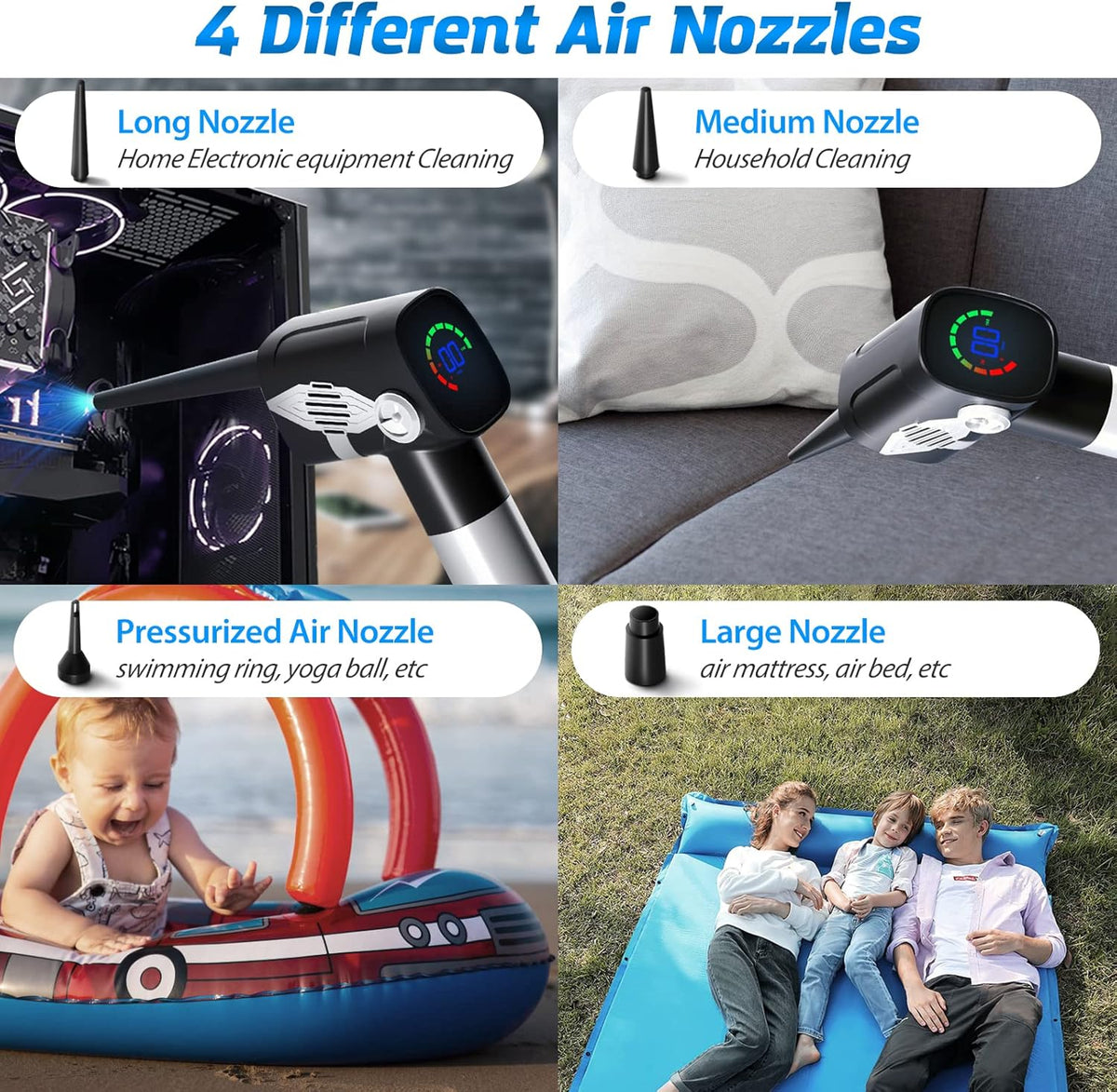Electric Air Duster, Cordless Rechargeable Compressed Air Duster, 6000mAh Battery, 40000 PRM 3-Gear Speed LED Display, Pack of 2 X376