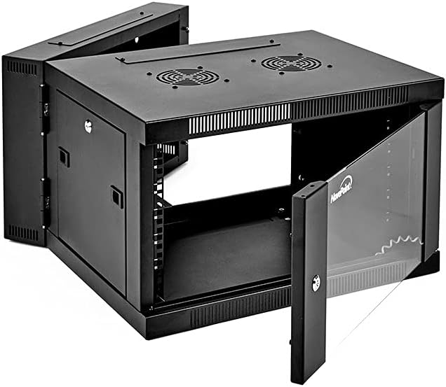 6U Wall-Mount Network Cabinet Enclosure, 650mm Depth, Hinged Back, Swing Gate Server Cabinet, Locks, Reversible Glass Front Door, 2 Fans C965879