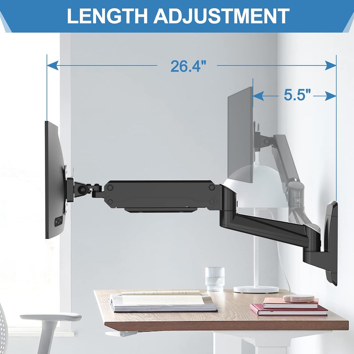 Single Wall Monitor Mount, Fully Adjustable Ultrawide Wall Mounted Monitor Arm, Full Motion Computer Wall Mount with Extendable Arm, Pack of 2 E16515