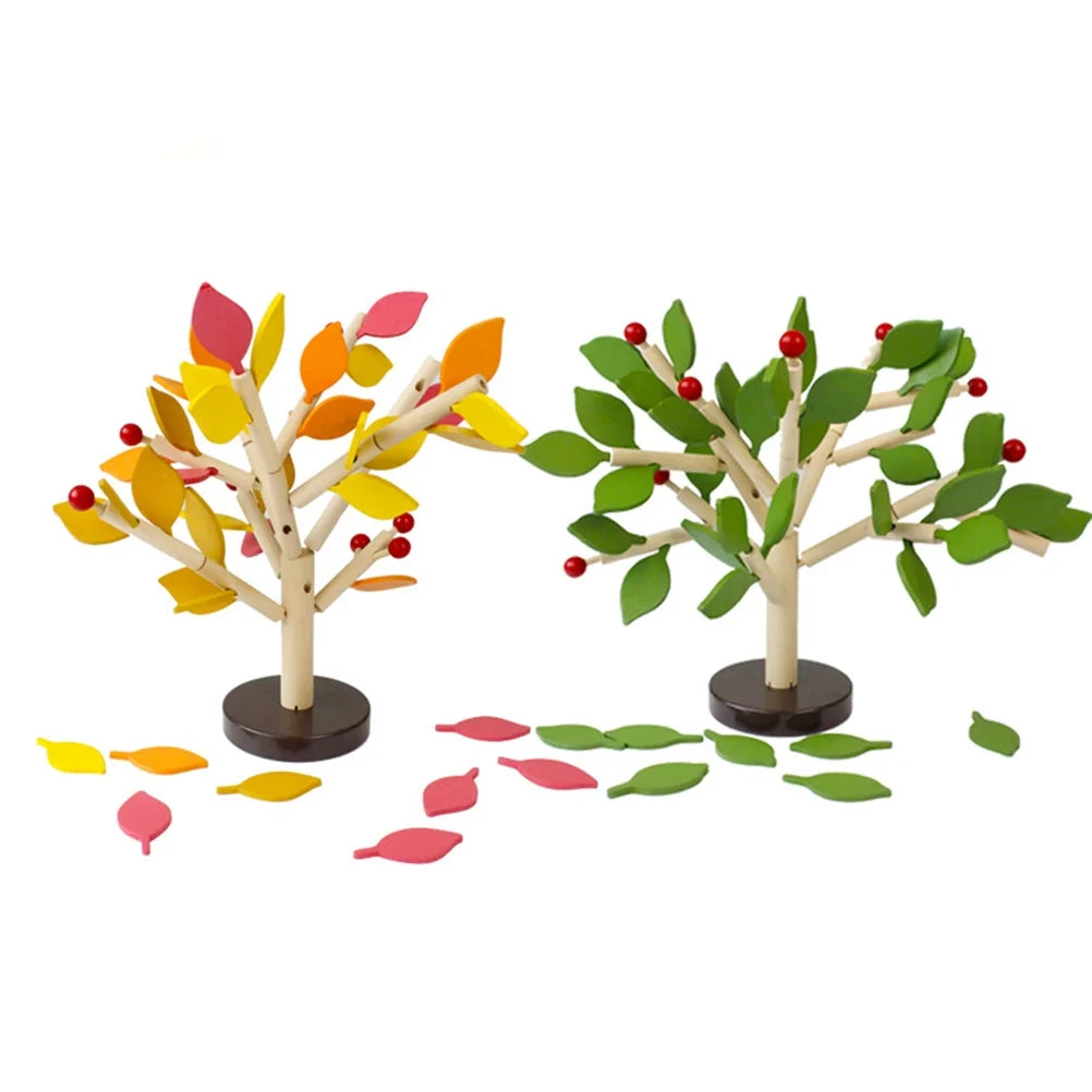 Creative Wooden Tree Blocks with Leaves 3D Building Set Toy (Yellow) J3113