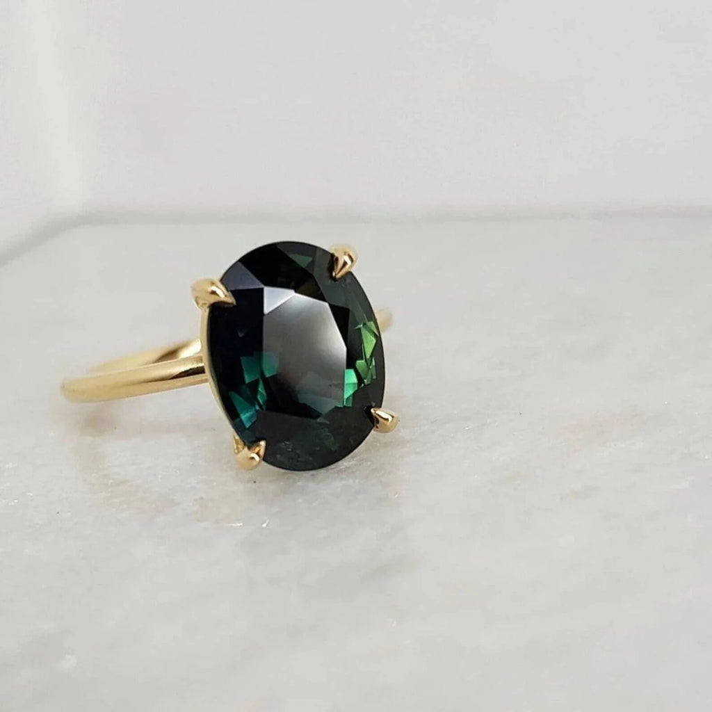 14k Gold Natural Teal Sapphire Ring Y193