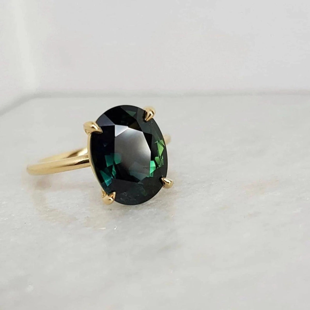 14k Gold Natural Teal Sapphire Ring Y193