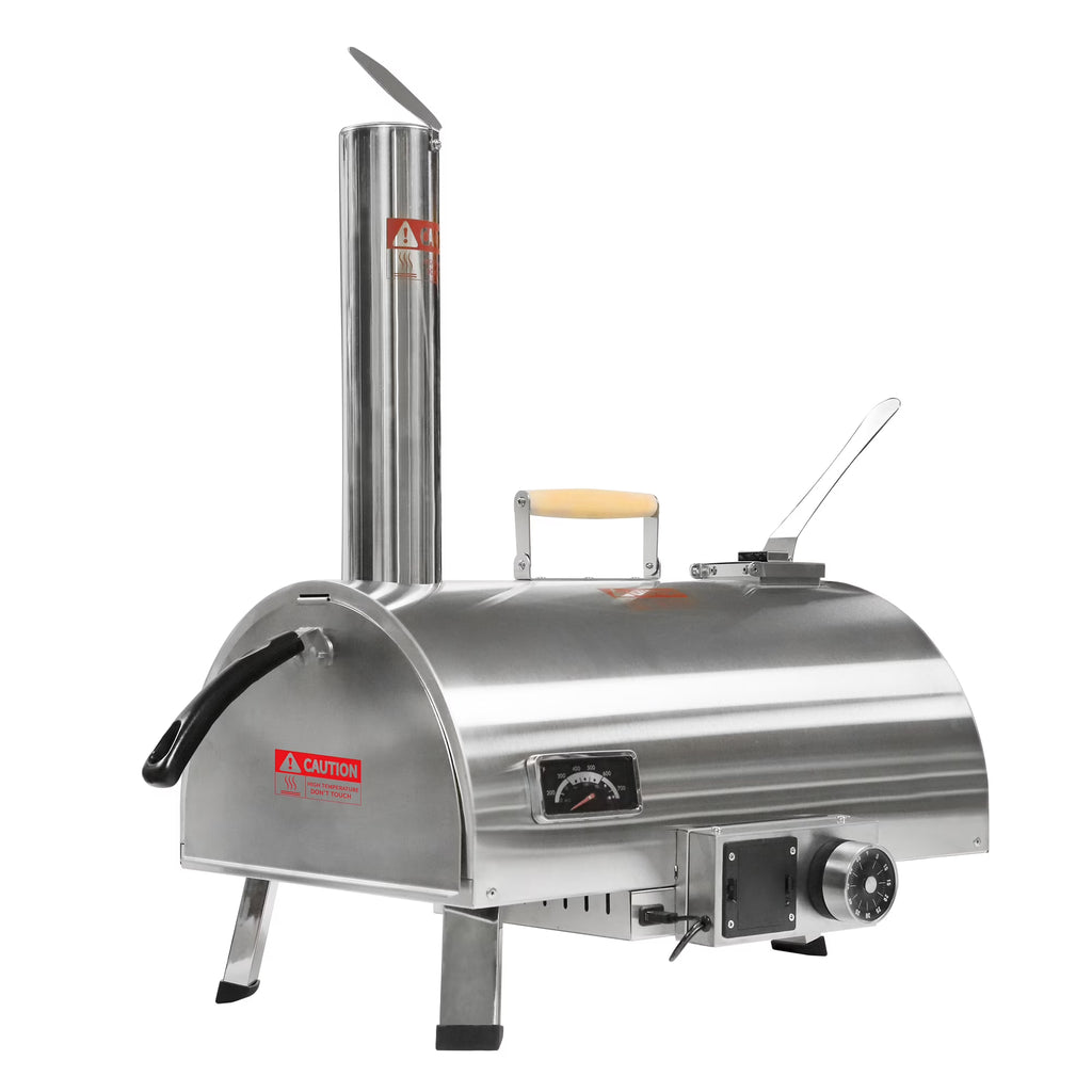 12" Stainless Steel Wood Fired Portable Pizza Oven with Built-in Thermometer Carry Bag A963145
