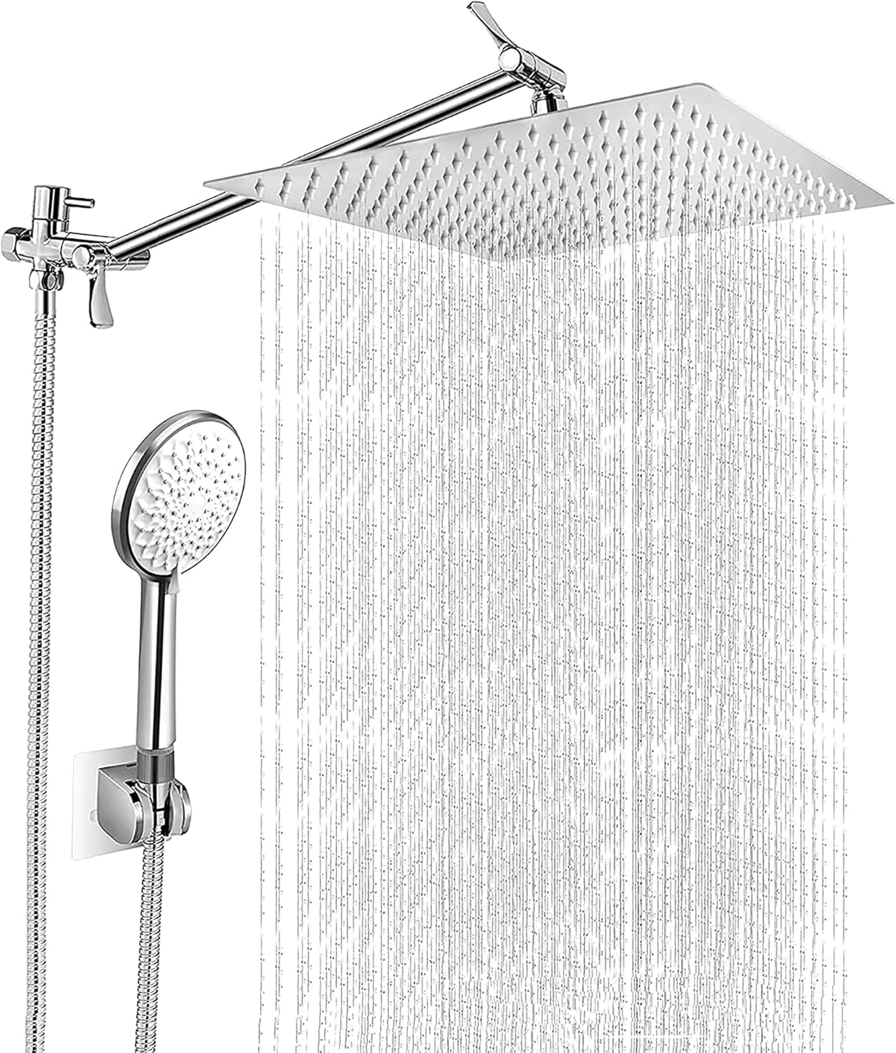 12 Inch Square Rain Shower Head with Handheld Shower Combo, 13.5" Extension Arm, 6-Setting Handheld Showerhead with Hose & Holder, Pack of 2 F8122