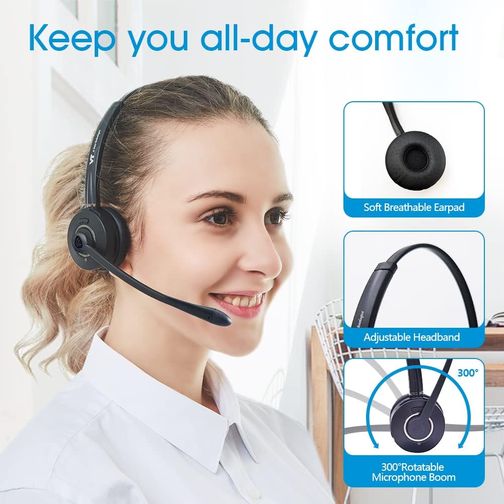 Bluetooth Headset with Noise-Cancelling Microphone, Wireless Headphone, Pack of 2 Y911801