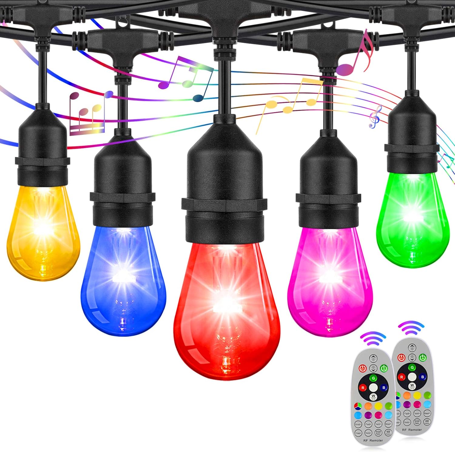 2-Pack RGB Outdoor String Lights with S14 Edison Bulbs 96FT T8198