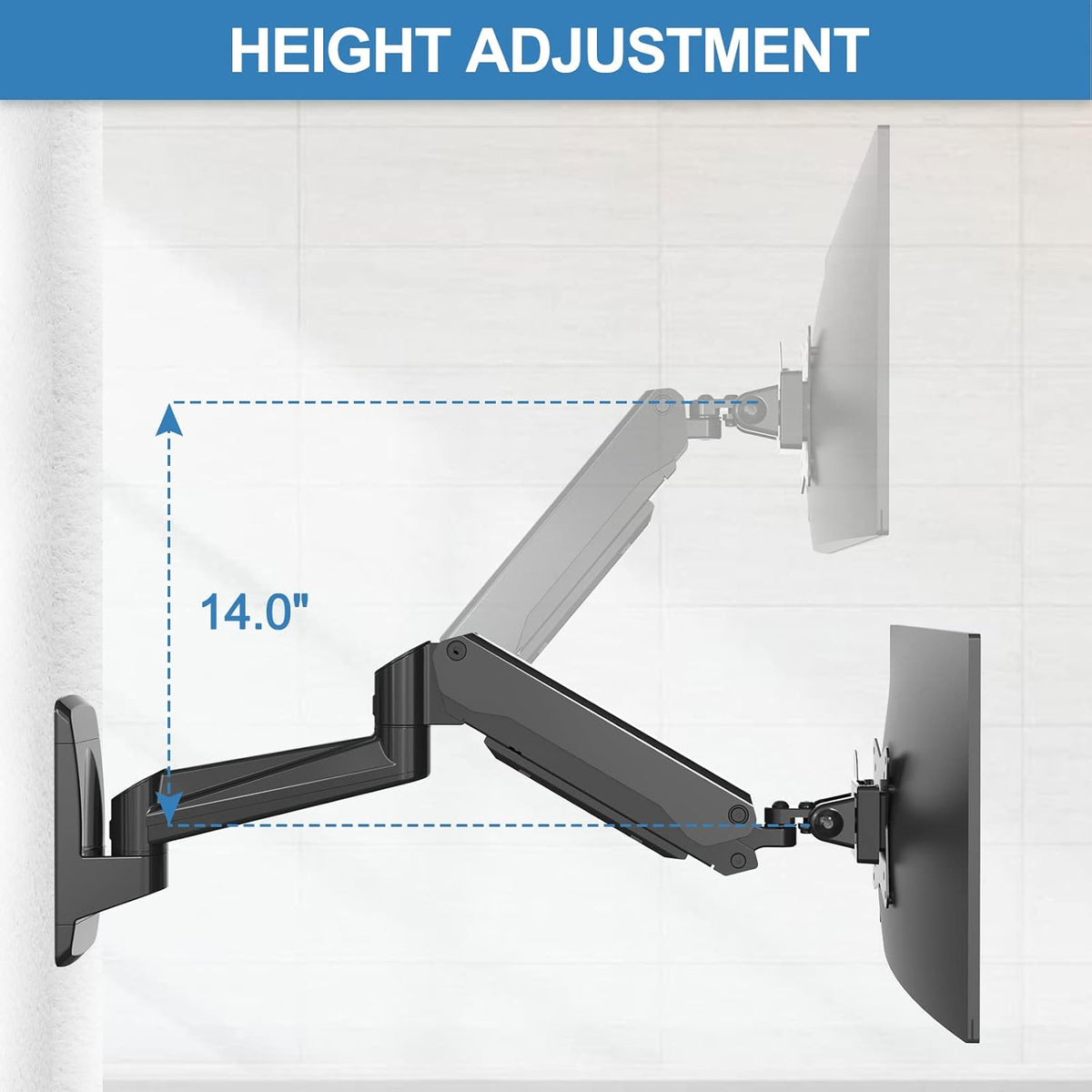 Single Wall Monitor Mount, Fully Adjustable Ultrawide Wall Mounted Monitor Arm, Full Motion Computer Wall Mount with Extendable Arm, Pack of 2 E16515