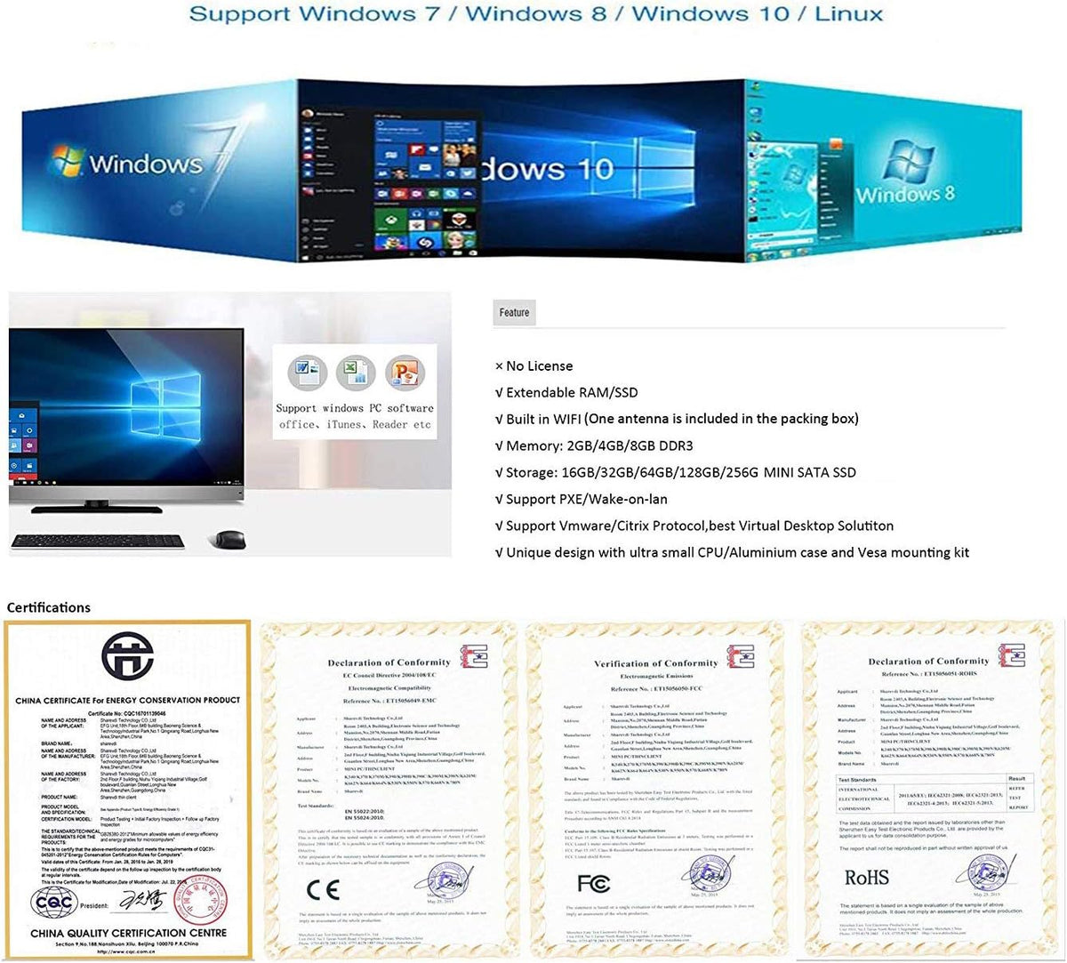 Fanless Mini PC Windows 10 pro AMD A6 Quad core 4G DDR3 128G SSD K94250
