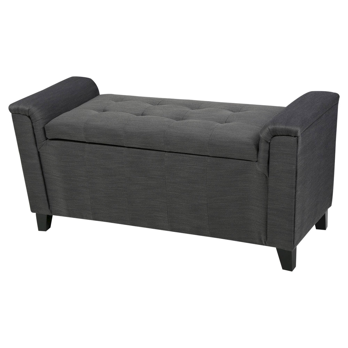 Tufted Fabric Armed Storage Ottoman Bench V785