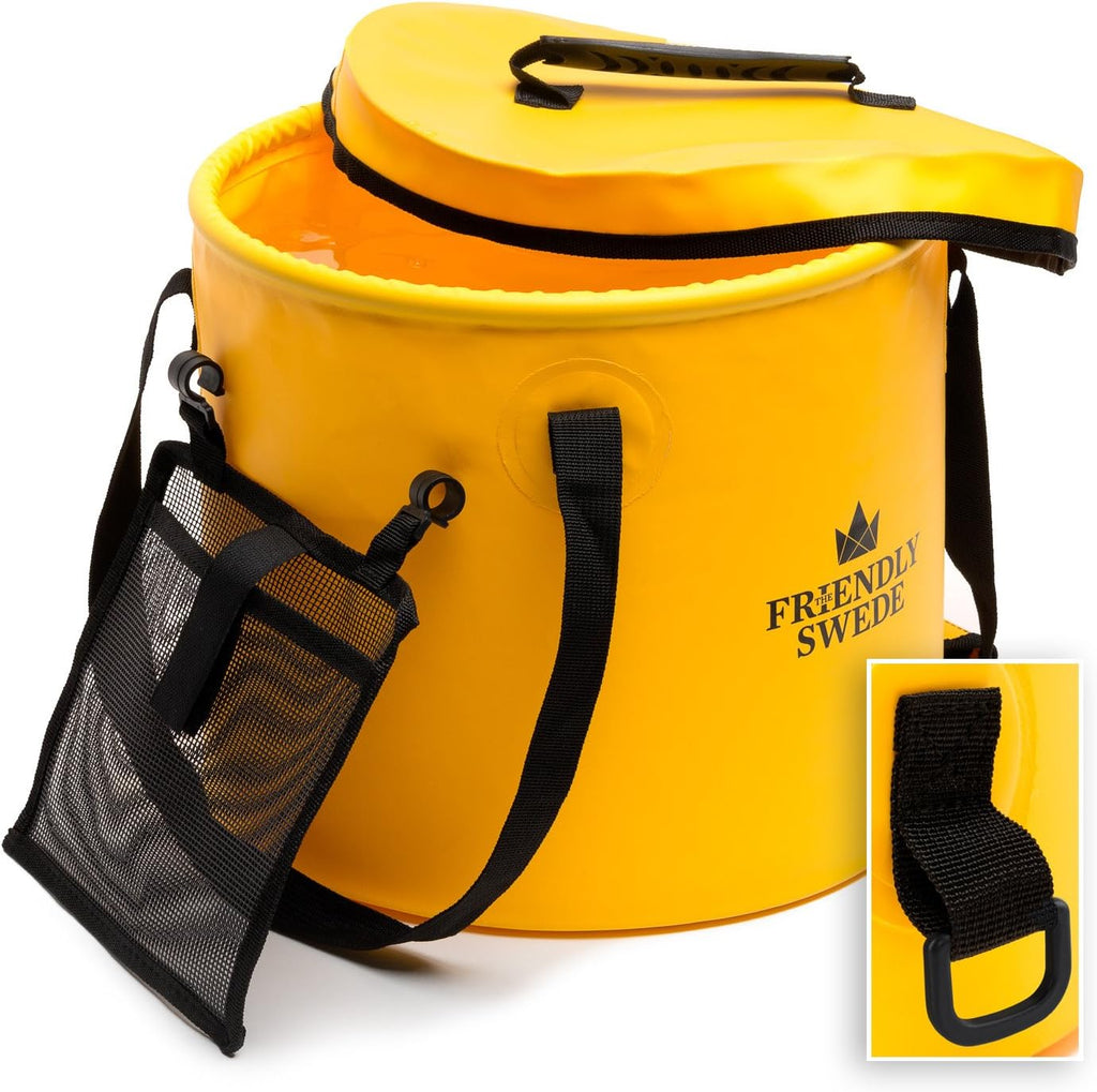 Collapsible Bucket with Lid, Portable Water Container Pail with Mesh Pocket B73686
