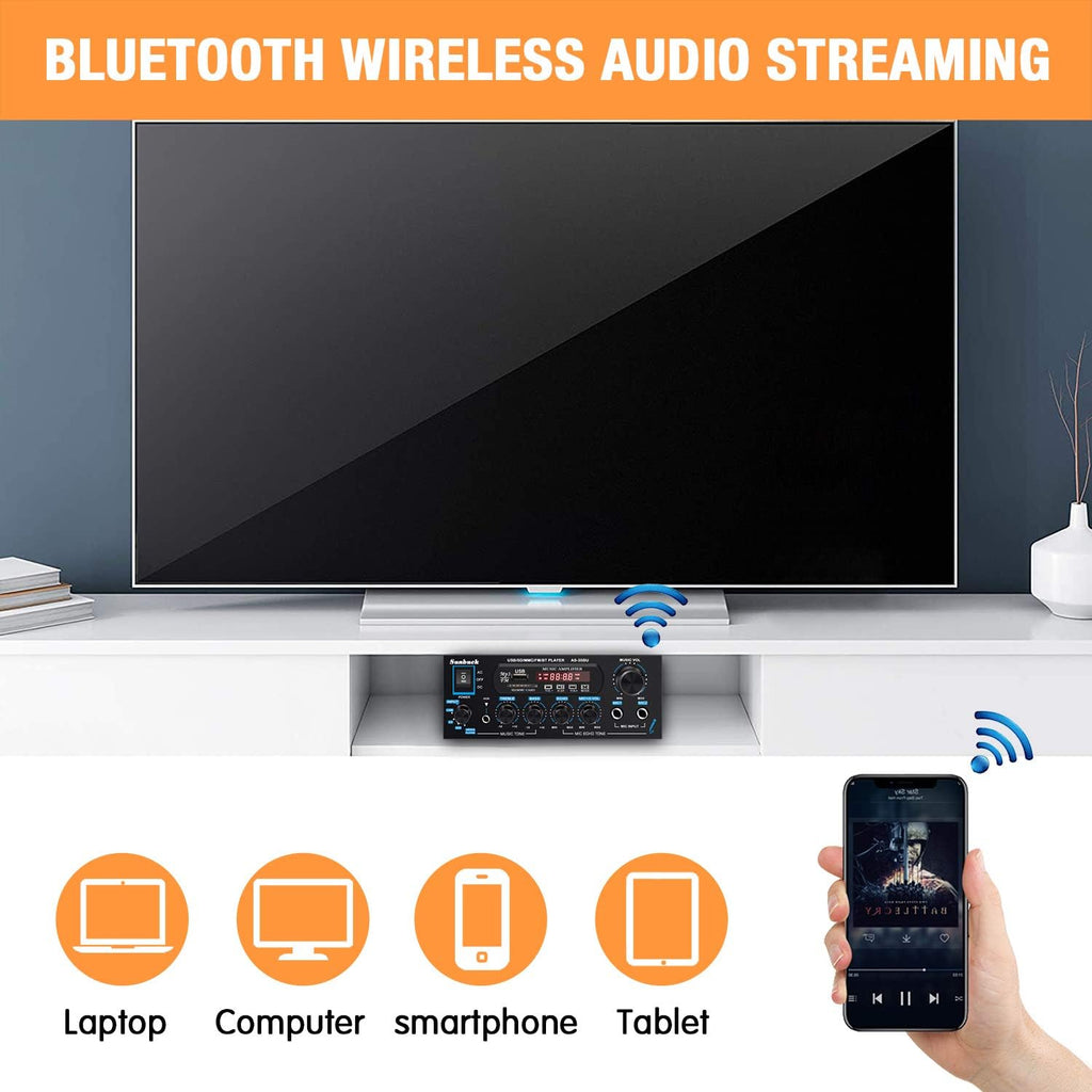 200W Dual Channel Bluetooth Stereo Amplifier Receiver with USB FM Radio Remote Control J638932