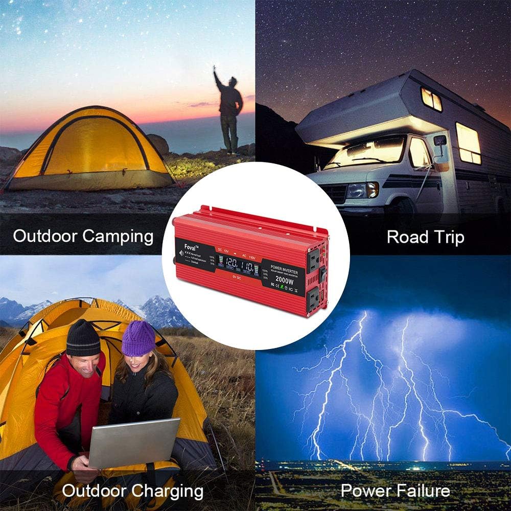 Power Inverter 1000W/2000W Dual AC Outlets Dual USB Charging Ports DC 12V to 110V AC Car Converter with Digital Display Pack of 2 R179