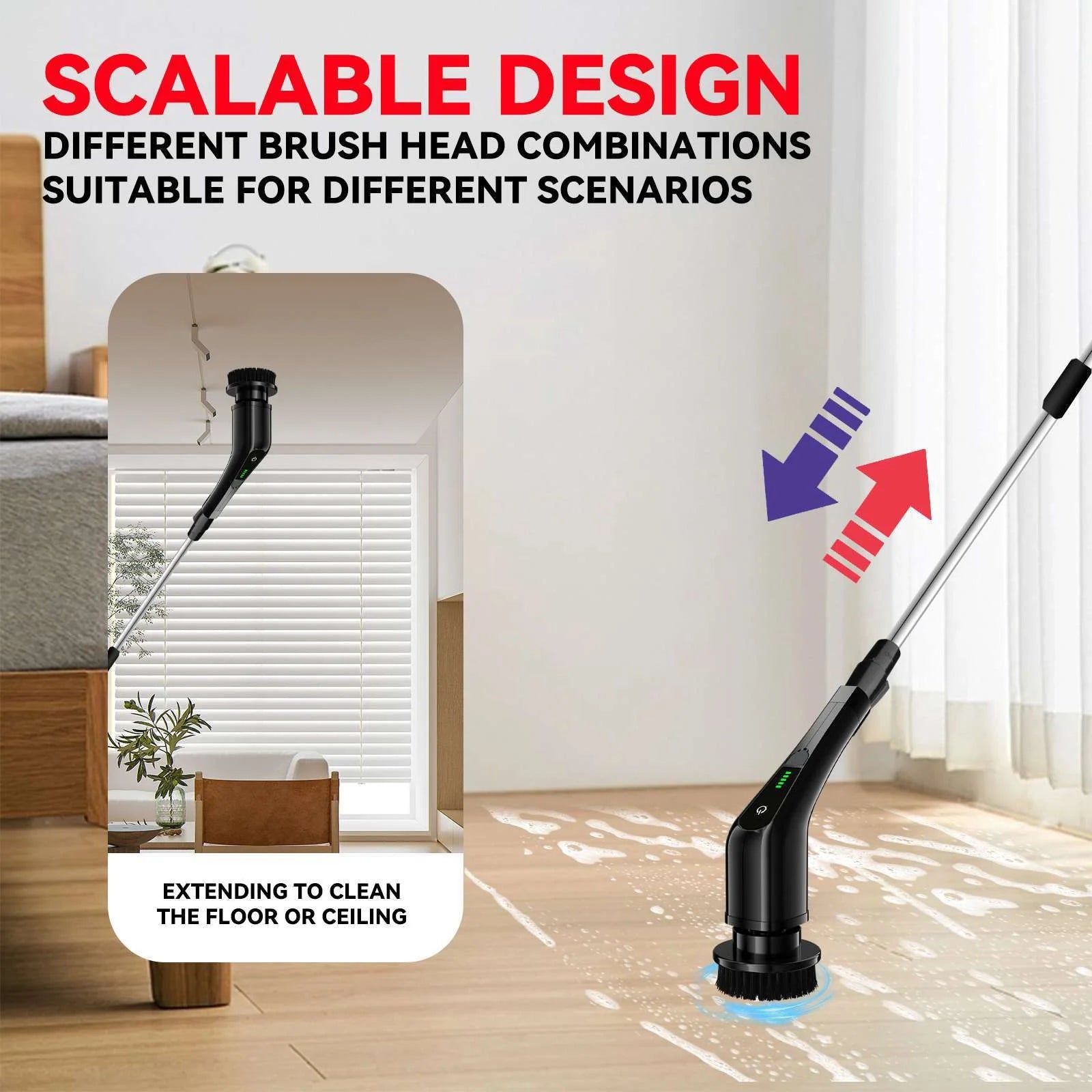Cordless Electric Spin Scrubber with Long Handle & 7 Replaceable Heads Q2530