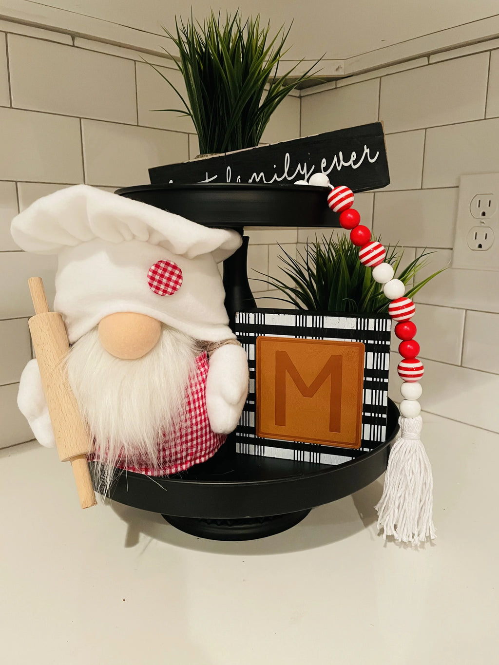 Red and White Plush Gnome Decor L4364