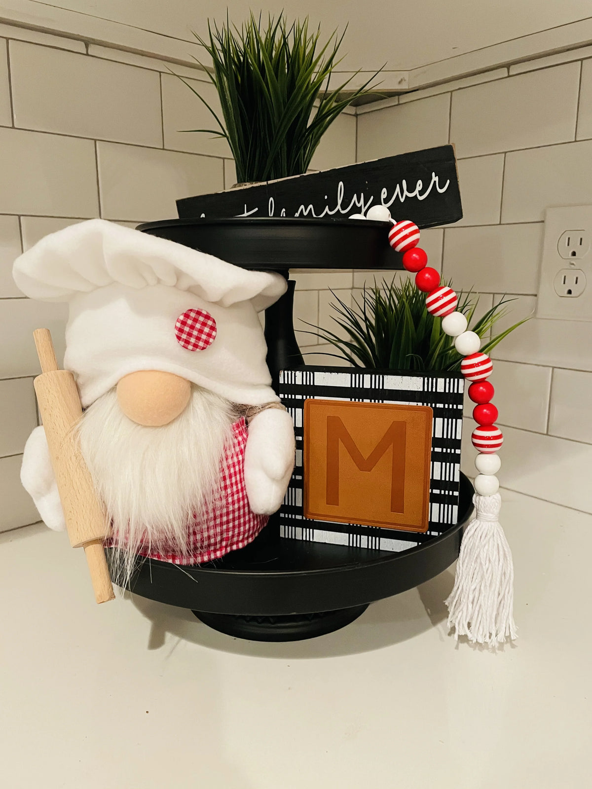 Red and White Plush Gnome Decor L4364