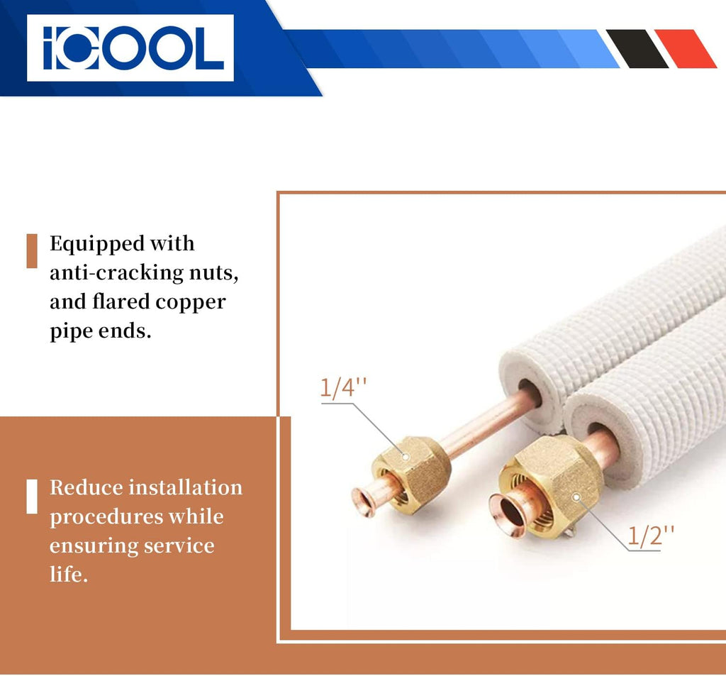 16 Ft. Mini Split Line Set 1/4" 1/2" & 3/8 Insulated Coil Copper Pipes with Nuts and Fittings Z98995