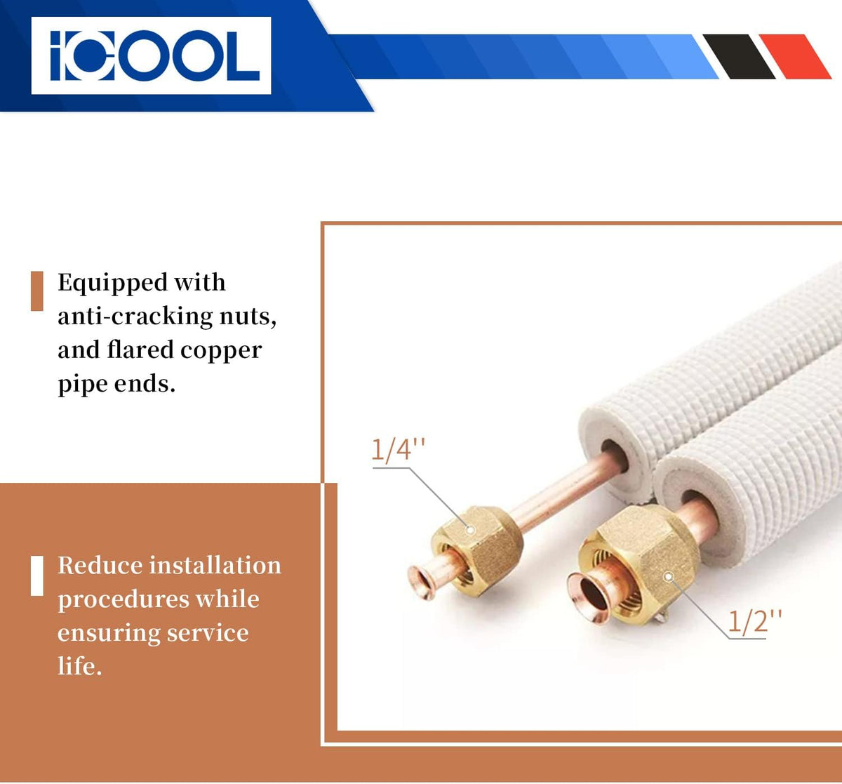 16 Ft. Mini Split Line Set 1/4" 1/2" & 3/8 Insulated Coil Copper Pipes with Nuts and Fittings Z98995