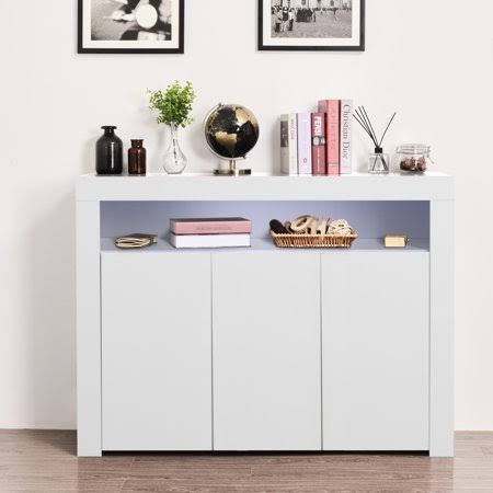 Black High Gloss Sideboard Storage Cabinet with LED Light Q921