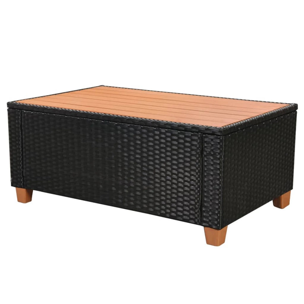 4 Piece Patio Lounge Set with White Cushions Black Poly Rattan 2-Seater Sofas with Corner Sofa and Coffee Table Q762