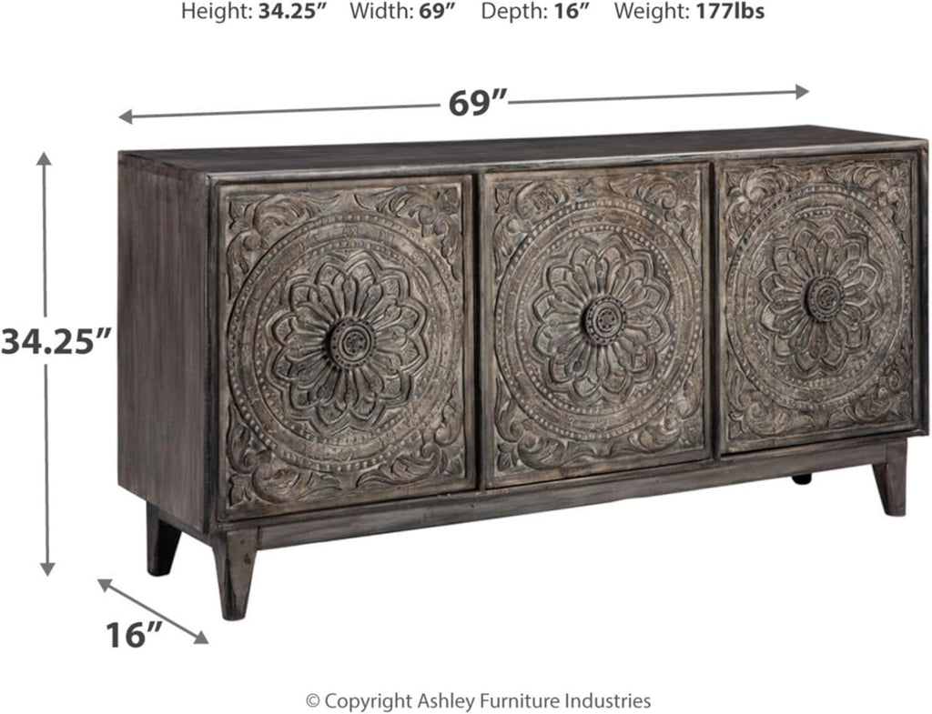 Dark Gray Hand Carved Wood Accent Cabinet Z678634