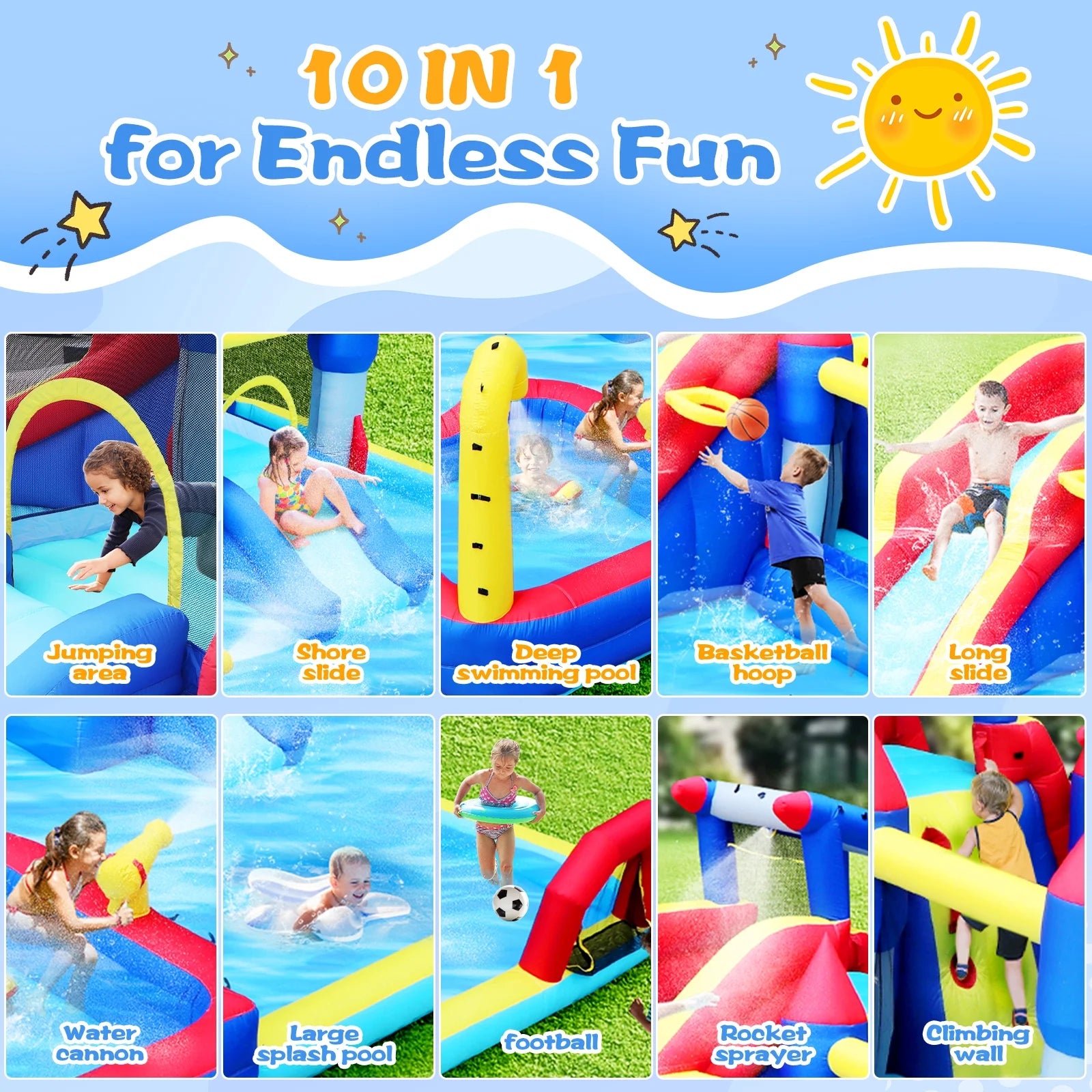 10 in1 Inflatable Water Park with Splash Pool R639038