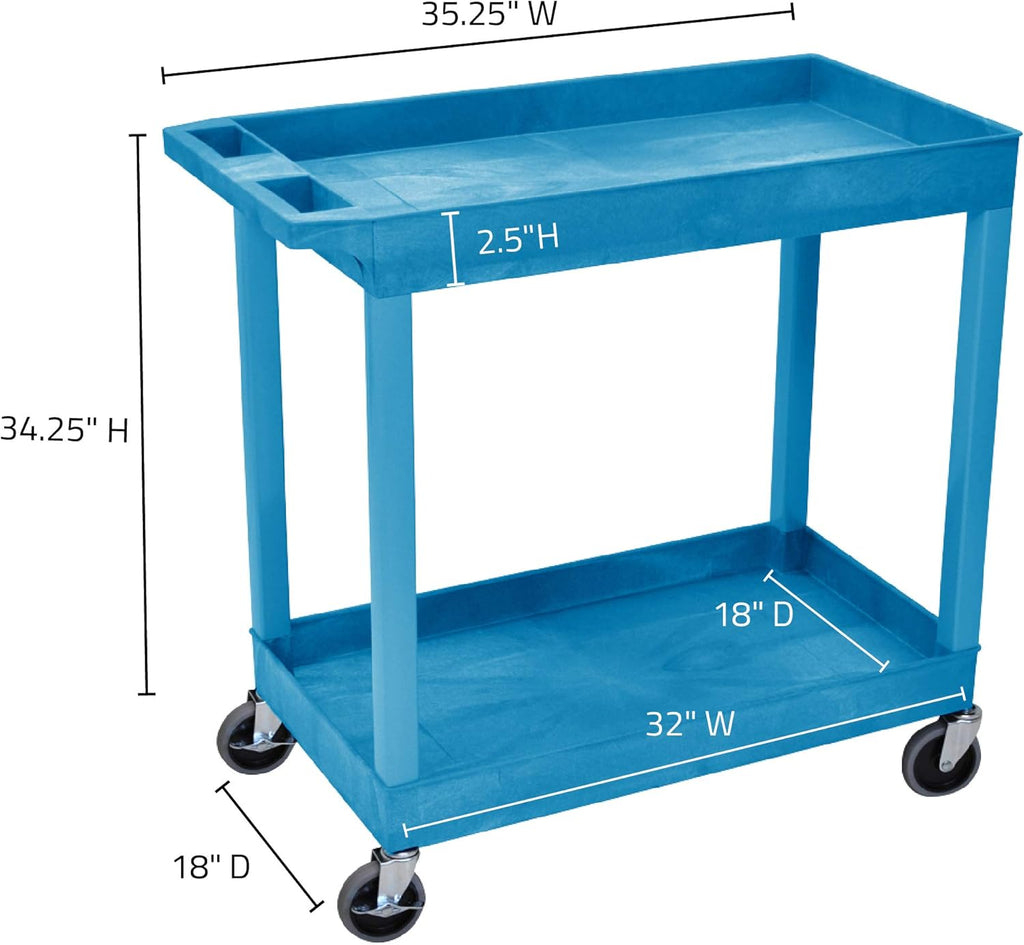 Blue Mobile Utility Tub Cart with 2 Shelves and Push Handle D144359
